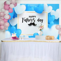 Lofaris Blauer Vatertagshintergrund mit Herzen und Schnurrbart für Papa, festliche Fotowand für eine liebevolle Feier und Fotoshootings