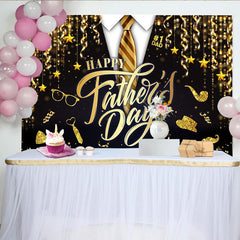 Lofaris Eleganter schwarz-goldener Vatertagshintergrund mit Anzug und Krawatte, luxuriöse Fotokulisse für festliche Papa-Feiern