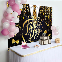 Lofaris Eleganter schwarz-goldener Vatertagshintergrund mit Anzug und Krawatte, luxuriöse Fotokulisse für festliche Papa-Feiern