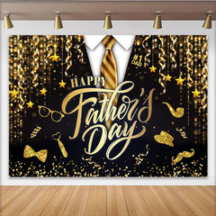 Lofaris Eleganter schwarz-goldener Vatertagshintergrund mit Anzug und Krawatte, luxuriöse Fotokulisse für festliche Papa-Feiern