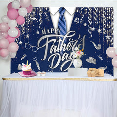 Lofaris Eleganter blauer Vatertagshintergrund mit Anzug und Krawatte, festliche Fotokulisse für Papa mit Glitzersternen und #1 DAD