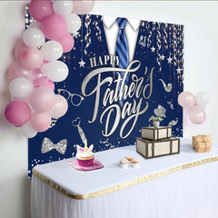 Lofaris Eleganter blauer Vatertagshintergrund mit Anzug und Krawatte, festliche Fotokulisse für Papa mit Glitzersternen und #1 DAD
