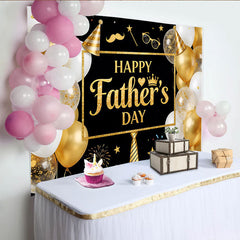 Lofaris Schwarz-goldener Happy Father's Day Vatertagshintergrund mit Ballons und Glitzer, elegante Fotowand für festliche Vatertagsfeie