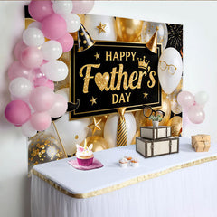 Lofaris Schwarz Gold glitzernder Vatertagshintergrund mit Luftballons und Partyhüten, Fotowand für festliche Vatertagsfeier