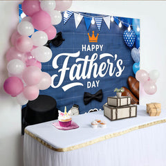 Lofaris Vatertags-Hintergrund mit blauen Ballons und Geschenken für Papa, stilvolle Fotokulisse für Familienfeiern und Fotoshooting