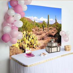 Lofaris Realistischer Wüstenlandschaft Hintergrund mit Kakteen und blauem Himmel, natürliche Fotokulisse für professionelles Fotostudio