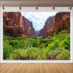 Lofaris Roter Felsen Naturlandschaftshintergrund mit grüner Vegetation, atemberaubende Fotokulisse für professionelle Porträtfotografie