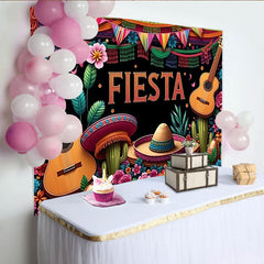 Lofaris Bunter Mexikanischer Fiesta Hintergrund mit Gitarren Sombreros und Kakteen, lebendige Fotowand für Party Dekoration und Fotoshooting