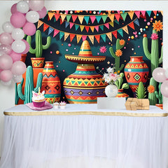 Lofaris Bunter Mexikanische Fiesta Hintergrund mit Kakteen und Sombrero, festliche Partydekoration für Fotoshooting und Feierlichkeiten