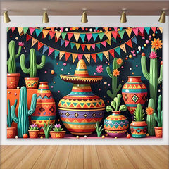 Lofaris Bunter Mexikanische Fiesta Hintergrund mit Kakteen und Sombrero, festliche Partydekoration für Fotoshooting und Feierlichkeiten