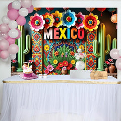 Lofaris Bunter Mexikanischer Fiesta Hintergrund mit Blumen und Kakteen, lebendige Fotowand für festliche Anlässe und Fotoshootings
