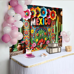 Lofaris Bunter Mexikanischer Fiesta Hintergrund mit Blumen und Kakteen, lebendige Fotowand für festliche Anlässe und Fotoshootings