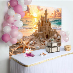 Lofaris Malerischer Sandburg Strand Fotohintergrund mit Sonnenuntergang, Ozean Sommer Kulisse für Kinder und Party Dekoration