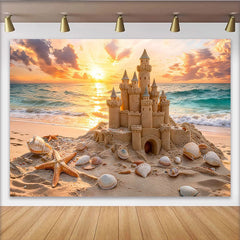 Lofaris Malerischer Sandburg Strand Fotohintergrund mit Sonnenuntergang, Ozean Sommer Kulisse für Kinder und Party Dekoration