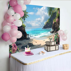Lofaris Tropischer Strand Hintergrund mit blauem Meer und Palmen, Sommerlandschaft Fotokulisse für Studio und Fotoshootings