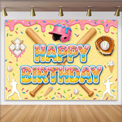 Lofaris Bunter Baseball-Geburtstagshintergrund mit Happy Birthday Waffeltext, fröhliche Fotokulisse für Kindergeburtstag und Fotoshooting
