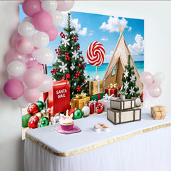 Lofaris Tropischer Weihnachts-Hintergrund mit Tannenbaum und Geschenken, festliche Fotokulisse für Winterurlaub und Partydekoration
