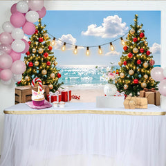 Lofaris Weihnachtlicher Strandhintergrund mit Lichterkette und Geschenken, festliche Kulisse für Urlaubsfotos und Winterpartys