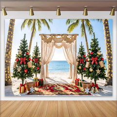 Lofaris Tropischer Weihnachts-Hintergrund am Strand mit Palmen und Lichtern, festliche Dekoration für Fotoshooting und Winterparty