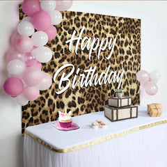 Lofaris Leopardenmuster Geburtstagshintergrund mit Happy Birthday Schriftzug, elegante Fotowand für wilde Partys und Fotoshootings