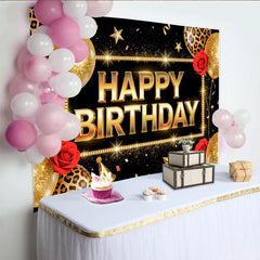 Lofaris Eleganter Schwarz-Gold Geburtstagshintergrund mit Glitzer und Luftballons, luxuriöse Fotowand für festliche Anlässe und Fotoshootings