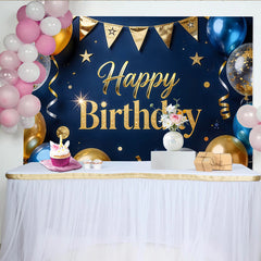 Lofaris Glitzernder Gold-Blau Geburtstagsfotohintergrund mit Luftballons und Sternen, festliche Kulisse für unvergessliche Fotos