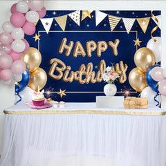 Lofaris Festlicher Blau Gold Geburtstagshintergrund mit Ballons und Sternen, luxuriöse Fotowand für unvergessliche Partyfotos