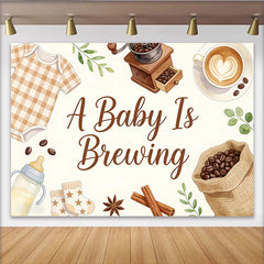 Lofaris Gemütlicher Kaffee Babyparty Hintergrund mit Babykleidung und Kaffeebohnen, süße Kulisse für Fotoshooting und Dekoration