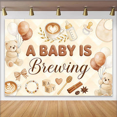 Lofaris Gemütlicher Kaffee Babyparty Hintergrund mit Teddybären und Latte Art, charmante Fotowand für Baby Shower Feier und Fotoshooting
