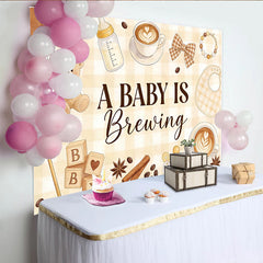 Lofaris Brauner Kaffee Babyparty Hintergrund mit Teddybär Luftballons, charmante karierte Kulisse für Babyankündigung und Fotoshooting