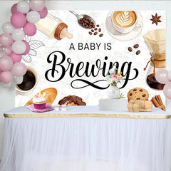 Lofaris Kaffee Babyparty Hintergrund A Baby is Brewing mit Frühstück, gemütliche Kulisse für Babyparty-Fotoshooting und Dekoration