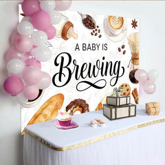 Lofaris Kaffee Babyparty Hintergrund A Baby is Brewing mit Frühstück, gemütliche Kulisse für Babyparty-Fotoshooting und Dekoration