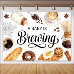 Lofaris Kaffee Babyparty Hintergrund A Baby is Brewing mit Frühstück, gemütliche Kulisse für Babyparty-Fotoshooting und Dekoration