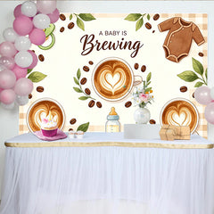 Lofaris Baby is Brewing Kaffee Babyparty Hintergrund mit Schnuller und Babyflasche, süße Fotowand für Babyparty-Dekoration und Fotoshooting