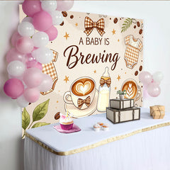Lofaris Niedlicher Kaffee Babyparty Hintergrund mit Babykleidung und Kaffeebohnen, gemütliche Fotowand für Baby Shower Feier und Fotoshooting