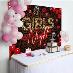 Lofaris Leopardenmuster Mädelsabend-Partyhintergrund mit Kirschen und roten Lippen, glamouröse Fotokulisse für Frauen Party