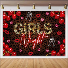 Lofaris Leopardenmuster Mädelsabend-Partyhintergrund mit Kirschen und roten Lippen, glamouröse Fotokulisse für Frauen Party