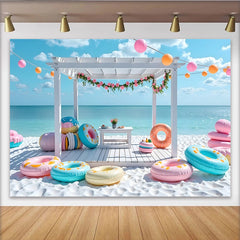 Lofaris Pastellfarbener Sommerstrandparty Fotohintergrund für Sommerfeste, fröhliche Kulisse für Fotoshootings und Stranddekoration