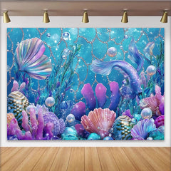 Lofaris Glitzernder Meerjungfrau Hintergrund mit bunten Korallen und Muscheln, magische Unterwasser Kulisse für Kinderpartys und Fotostudio
