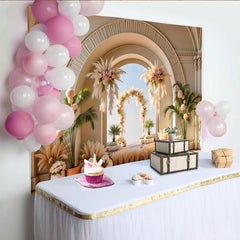 Lofaris Eleganter Hochzeitsbogen-Hintergrund mit Pampasgras und Rosen, romantische Kulisse für Hochzeitsfotos und Eventdekoration
