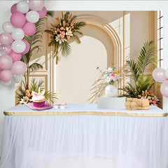 Lofaris Eleganter Bogen Fotohintergrund mit Blumen und Pflanzen, klassische Wandpaneele luxuriöse Kulisse für Fotoshooting