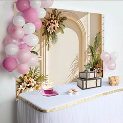 Lofaris Eleganter Bogen Fotohintergrund mit Blumen und Pflanzen, klassische Wandpaneele luxuriöse Kulisse für Fotoshooting