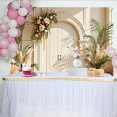 Lofaris Eleganter Blumen-Bogentür-Hintergrund mit Palmen und Pampasgras, natürliche Fotokulisse für Hochzeiten, Events und Porträts