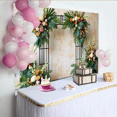 Lofaris Grüner Hochzeitsblumenbogen Hintergrund mit tropischen Blättern, elegante Kulisse für Verlobung und Fotoshooting