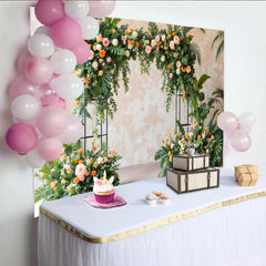 Lofaris Blumenbogenhintergrund mit rosa pfirsichfarbenen Blüten, romantische Kulisse für Hochzeiten und Fotoshootings