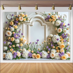 Lofaris Eleganter floraler Fotohintergrund mit Rosen und lila Blüten, klassische Kulisse für professionelles Fotoshooting