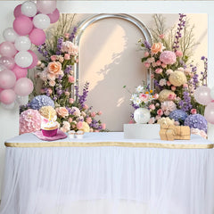Lofaris Pastellfarbener Blumenbogen Fotohintergrund mit Rosen Hortensien, elegante Kulisse für Event und Fotostudio