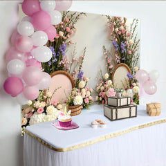 Lofaris Eleganter Blumen Fotohintergrund in Rosa Weiß und Lila, mit zarten Rosen und Grün, eine stilvolle Kulisse für Fotoshootings