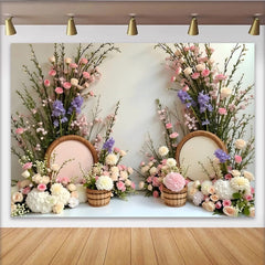 Lofaris Eleganter Blumen Fotohintergrund in Rosa Weiß und Lila, mit zarten Rosen und Grün, eine stilvolle Kulisse für Fotoshootings