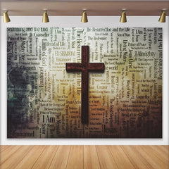Lofaris Spiritueller Christlicher Hintergrund mit Holzkreuz und spirituellen Worten, andächtige Kulisse für Kirchenveranstaltungen und Porträts